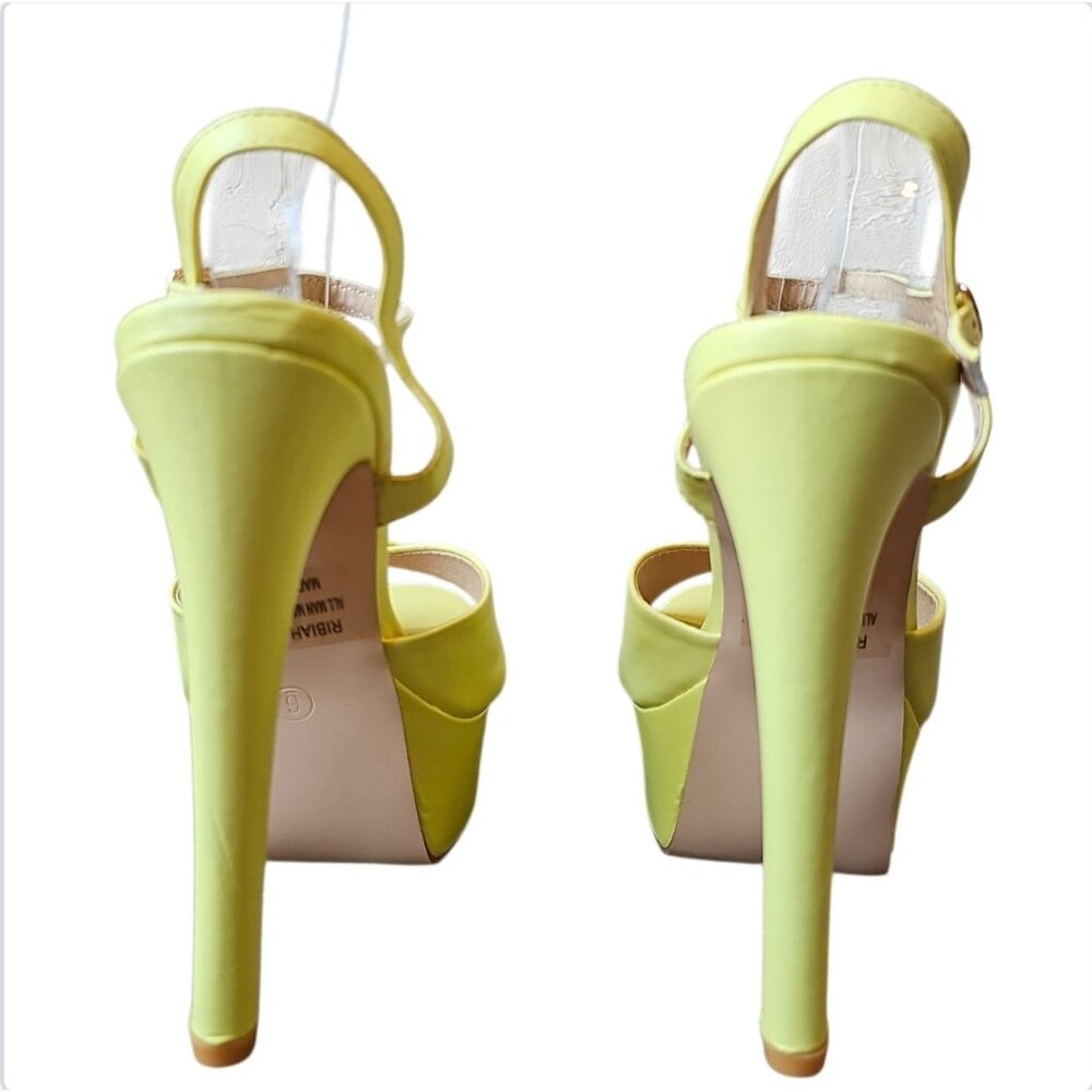 Light Yellow Strappy Platform Heels Stiletto Heel Platform - Picture 2 of 6